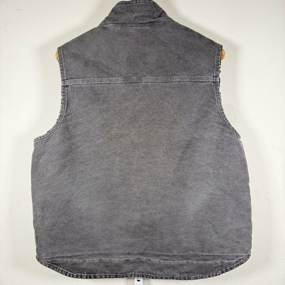 Carhartt Mens Sherpa Lined Duck Canvas Vest Gray Full Zip - Picture 2 of 8